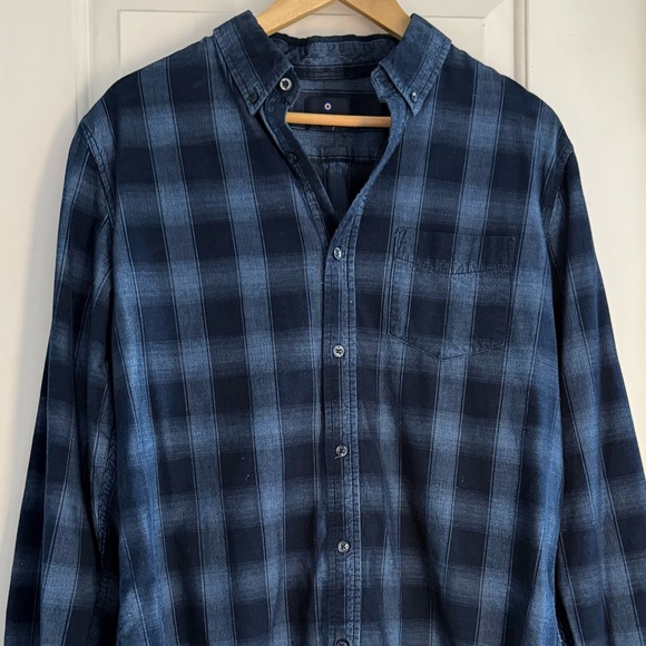 Ben Sherman Blue and Black Plaid Micro-Corduroy Shirt - Picture 1 of 7